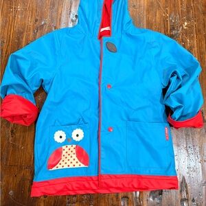 Kids Skip Hop Blue and Red Owl Raincoat Large 5/6